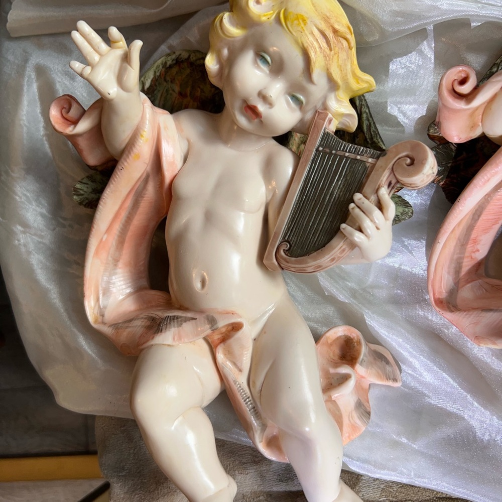 Two Adorable Cherubs with Harps Made in Italy-wall art